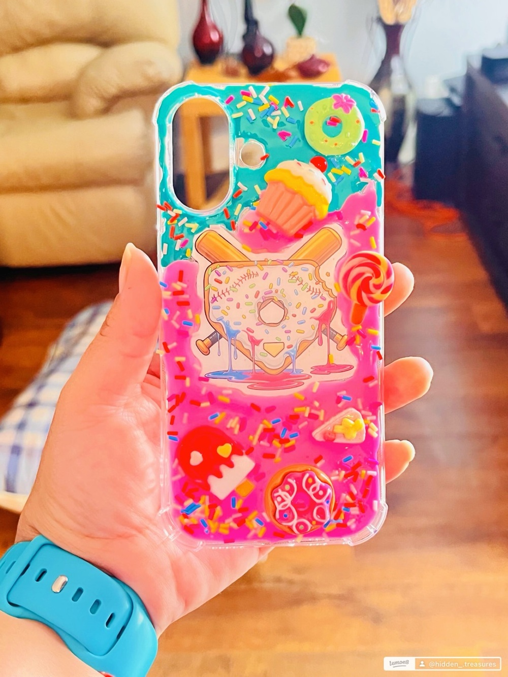 Colorful Baseball Drip & Sweets Handmade Phone Case  - Pink & Turquoise